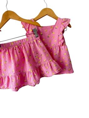 Joe Fresh Pink Lemon Print Ruffle Skirt & Top Matching Set 4T